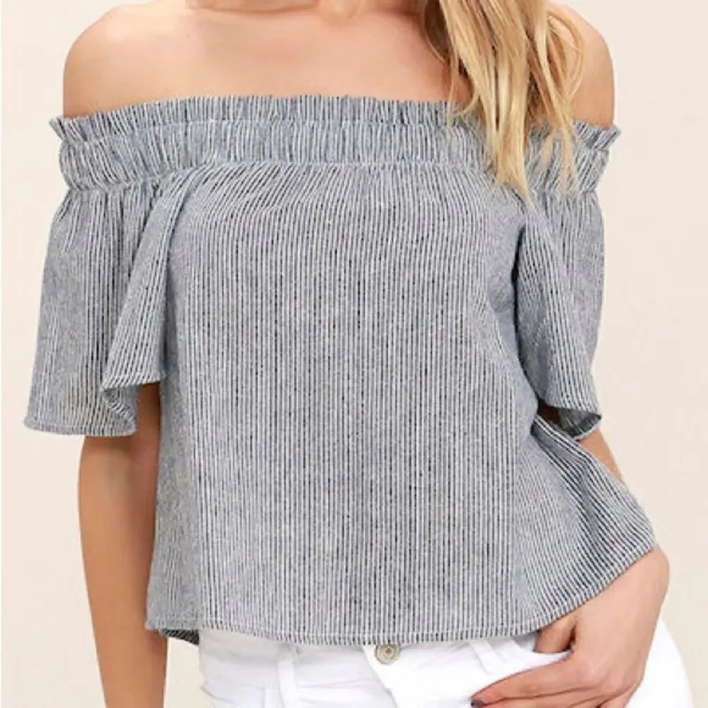 ✨ Socialite Blue White Stripe Off the Shoulder Sz XS Top✨
